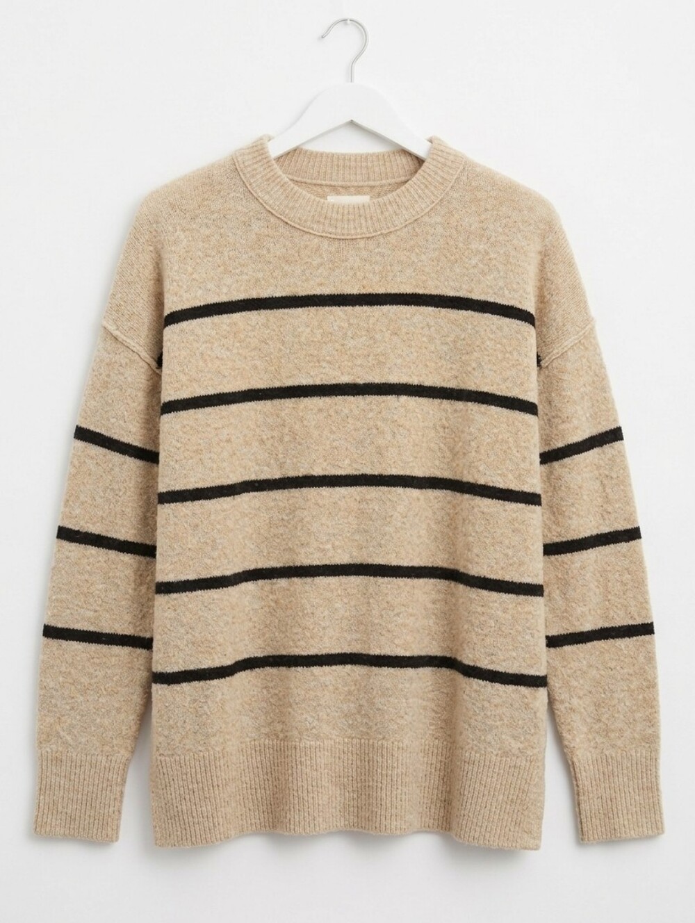 Aerie Striped Oversized Crewneck Sweater Small Oatmeal Black